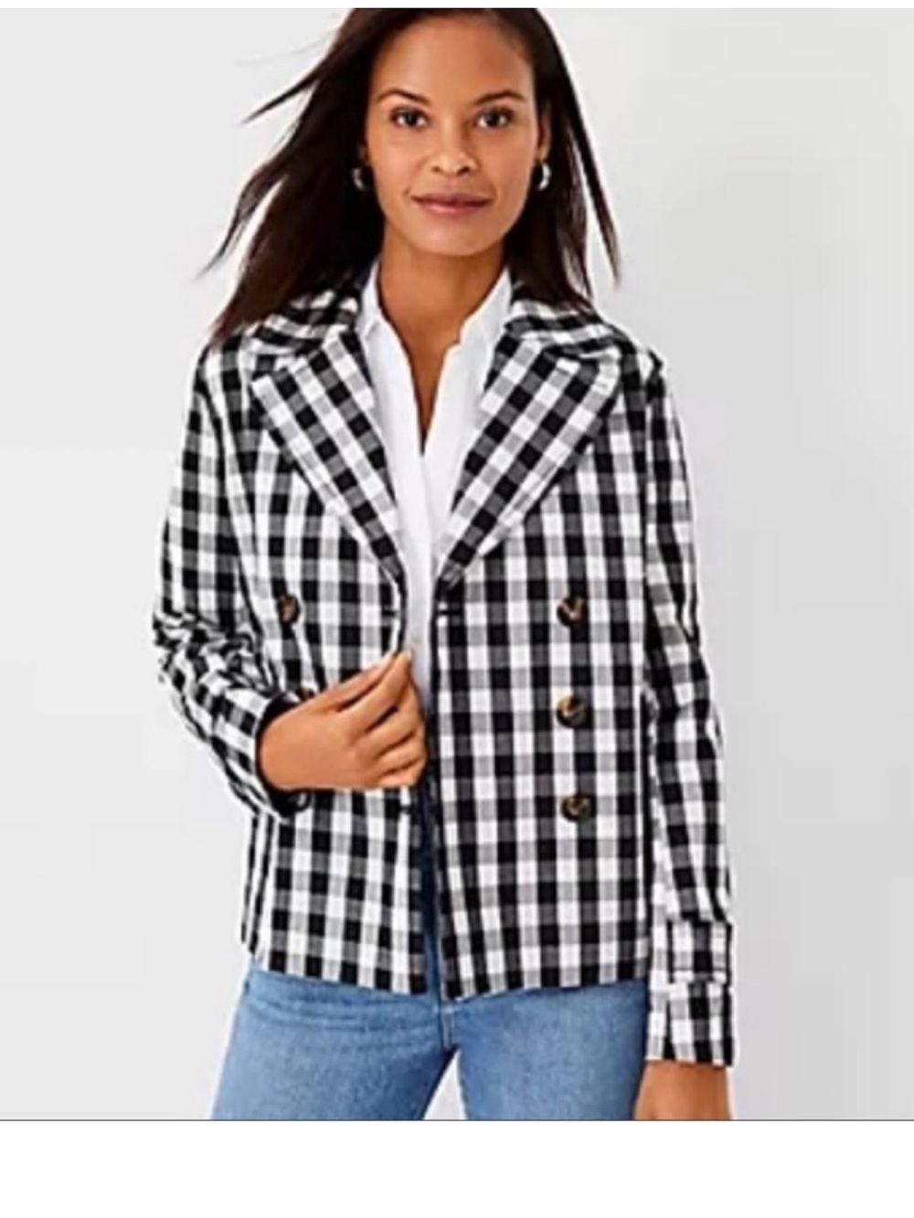 Ann Taylor Black and White Gingham Peacoat